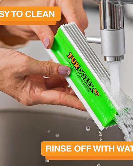 FurDozer Pet Hair Remover & Auto Detailing Tools - Cat & Dog Hair Remover for Carpets, Car Interiors, Couches, Bedding, & Pet Furniture (Green, X3 MEGA - 10" Long)