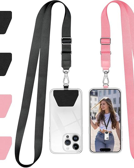 Doormoon Phone Lanyard, Universal Adjustable Neck Strap for Phone Case Keys ID Badges Cell Phone Lanyard Compatible with iPhone, Samsung, Most Smartphones, 2 Pack, Black Pink