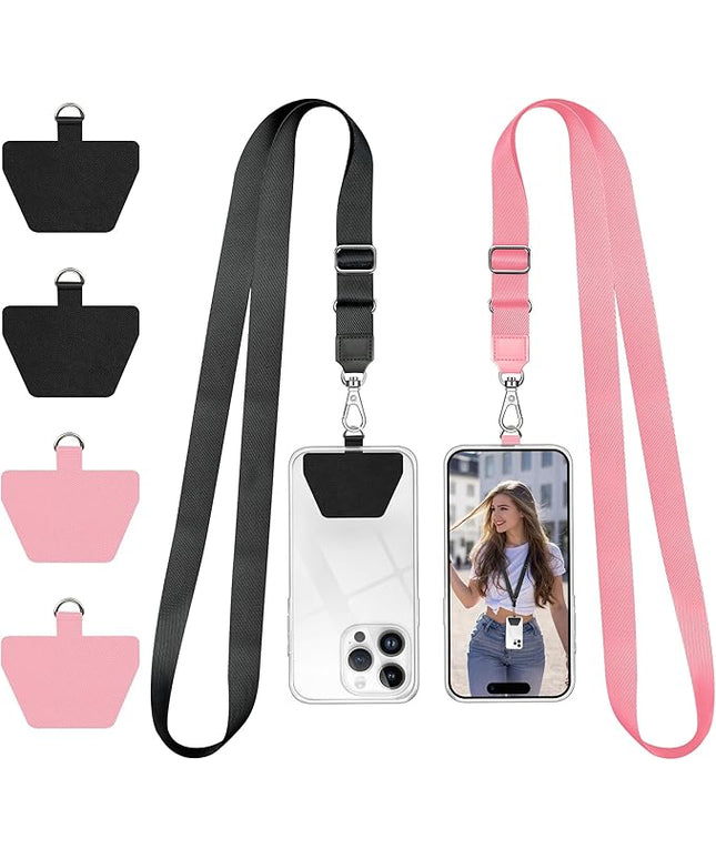 Doormoon Phone Lanyard, Universal Adjustable Neck Strap for Phone Case Keys ID Badges Cell Phone Lanyard Compatible with iPhone, Samsung, Most Smartphones, 2 Pack, Black Pink