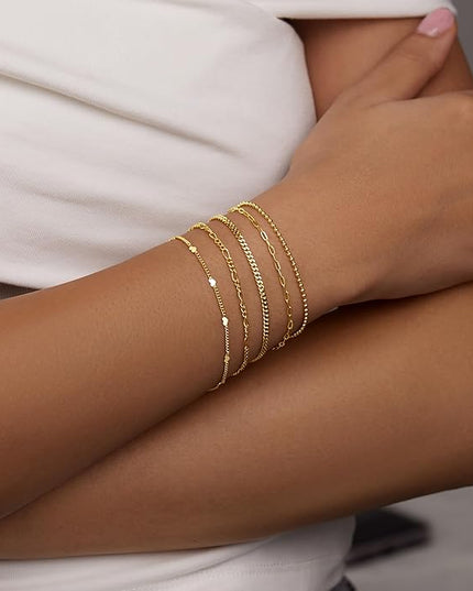 Gold Bracelets Set for Women Stack, Dainty Thick Bracelets Stack for Women Trendy, Simple Thin Gold Plated Cuff Stackable Bracelets With Beaded Cuban Paperclip Snake Rope Bangle Hand Chain Jewelry Gifts for Women Non Tainish