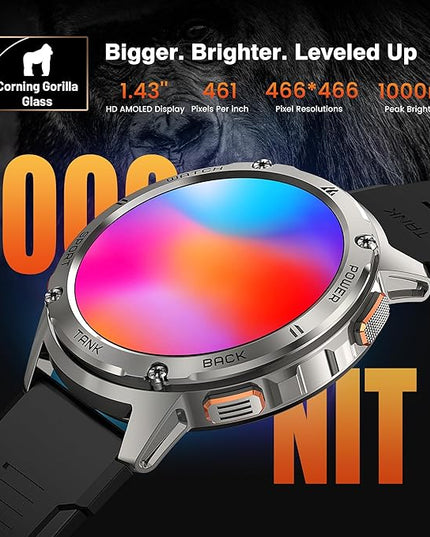 KOSPET Smart Watch for Men, 60 Days Extra-Long Battery, 50M Waterproof Rugged Military Smartwatch (Answer/Make Calls), 170 Sports Mode 1.43” AMOLED Display Fitness Watch-Voice Assistant