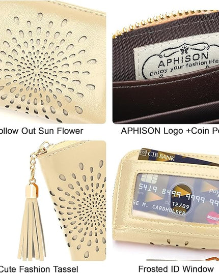 APHISON RFID Credit Card Holder Zipper Card Case Small Wallets for Women Leather Sunflower Style Ladies Girls Credit Card Case 1ZIP-LIGHT-YELLOW