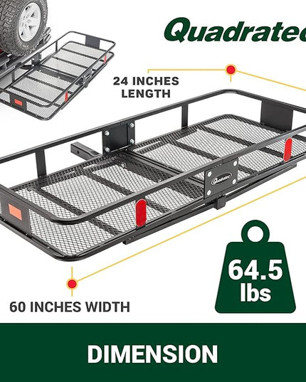 Quadratec Large Cargo Rack Basket Platform, 60" x 24" - Mounts to 2" Receiver Hitch - Great for Hauling Luggage, Camping Gear, Supplies, Generators, and More - Fits Jeeps, Cars, Trucks, SUV & More