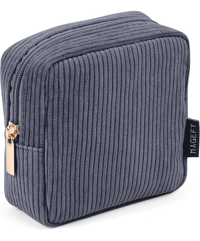 MAGEFY Small Makeup Bag for Purse Mini Cosmetics Bag Corduroy Cute Cosmetic Pouch for Women with Slip-in Pockets