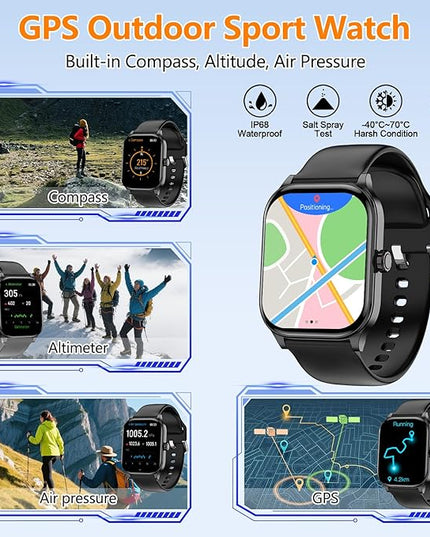 Smart Watch for Women Men with Text and Call, 2025 New AI Smartwatches with Heart Rate/SpO2/Sleep/Stress Monitor, 100+ Sports Modes, GPS Fitness Watches Compatible with iOS/Android (GPS, Black)