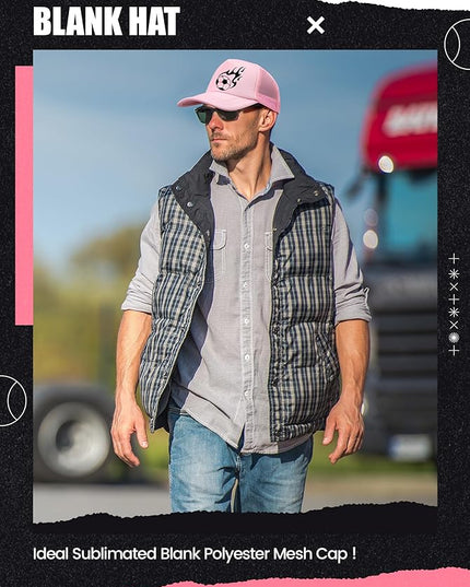 10 Pcs Sublimation Blank Trucker Hats Bulk Mesh Baseball Cap Polyester Mesh Trucker Hat for Men and Women