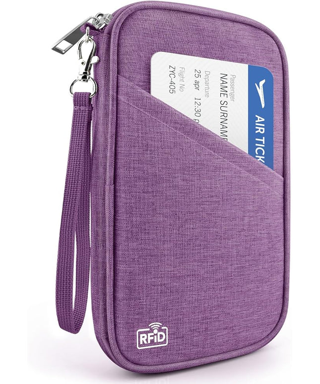 Passport Holder Family RFID Travel Document Organizer for Women Waterproof Passport Wallet Men Portable Case for Cards, Boarding Pass, ID, Money, Tickets with Zipper