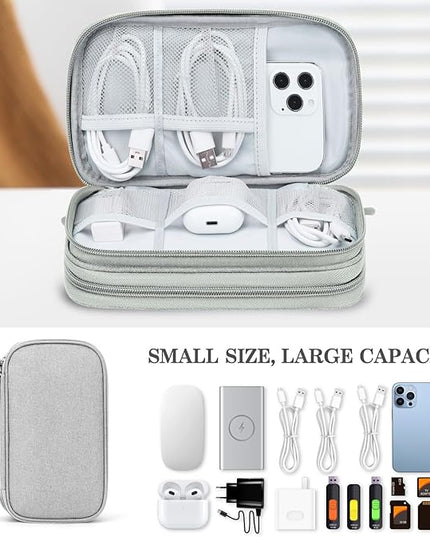 FYY Travel Electronic Cable Organizer Bag, Pouch Electronic Accessories Carry Case Portable Waterproof Double Layers Storage Bag for Cable, Cord, Charger, Phone, Earphone, Medium Size, Grey