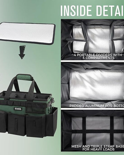Wearable Cleaning Caddy Bag, Cleaning Caddy Supplies Organizer with Handle & Shoulder Straps for Housekeepers, Under Sink & Car Cleaning Tool Organizers with 4 Foldable Divider (TreeGreen)