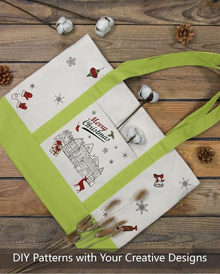 TOPDesign 6-Pack Canvas Tote Bags with an External Pocket, Reusable Grocery Shopping Bags, Top Zipper Closure, Daily Essentials (Light Green/Natural)