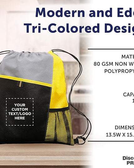 DISCOUNT PROMOS Custom Non-Woven Drawstring Backpacks Set of 10/50/100, Personalized Bulk Pack