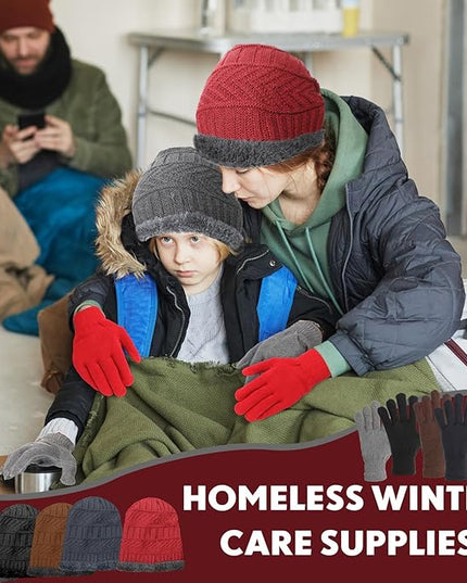 Suhine 40/110 Pcs Winter Hats and Gloves Bulk for Men Women Fleece Lined Beanie & Glove Set Unisex Hats Gloves for Homeless