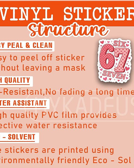 (3Pcs) 67 Stickers Funny Six Seven Sticker 6 7 Number Decorations Vinyl Decals for Birthday Valentines Day Laptop, Water Bottle, Tumbler, Scrapbooking, Luggage, Waterproof 3" x 2.3"