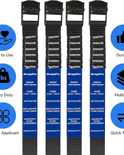 Cinch Strap, 6ft x 1 Inch Wide Lashing Straps with Buckles Adjustable Cam Straps, 1763lbs Heavy Duty Quick Pull Release Utility Nylon Black Cargo Tie Down Straps for Kayak Trucks Trailer Box, 12 Pack