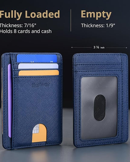 Buffway Slim Minimalist Front Pocket RFID Blocking Leather Wallets for Men and Women - Cross Blue