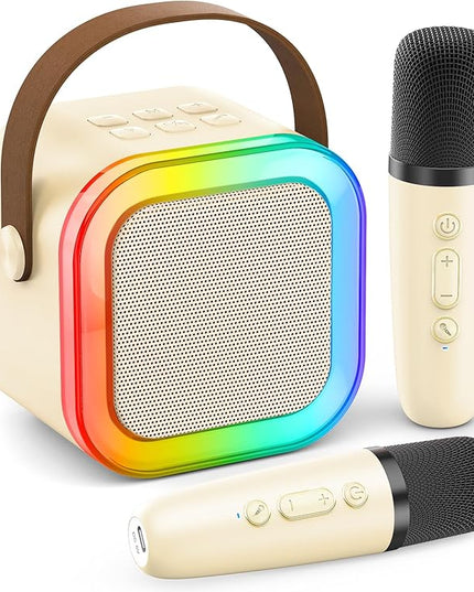 Karaoke Machine for Kids Adults, Portable Bluetooth Speaker with 2 Wireless Karaoke Mics Player,2026 TOP Birthday Gifts Toys for Girls 3,4, 5, 6, 7, 8+Years Old Toddler(Off-White)