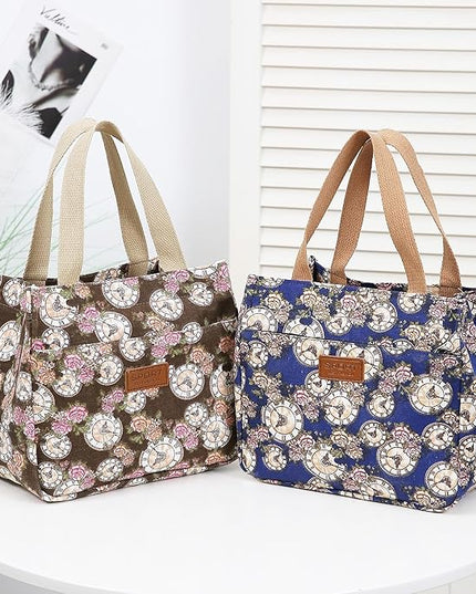 Dreubea Women's Floral Print Canvas Tote Bag - Small Reusable Shopping Handbag for Groceries, Takeout, Eco-Friendly Purse