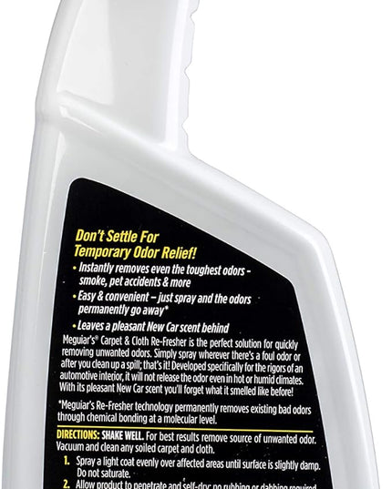 Meguiar's Carpet & Cloth Re-Fresher Odor Eliminator Spray - Interior Fabric Odor Eliminator - Permanently Eliminates Odors & Freshens Fabrics in your Car, Easy to Use Trigger Spray, 24 Oz