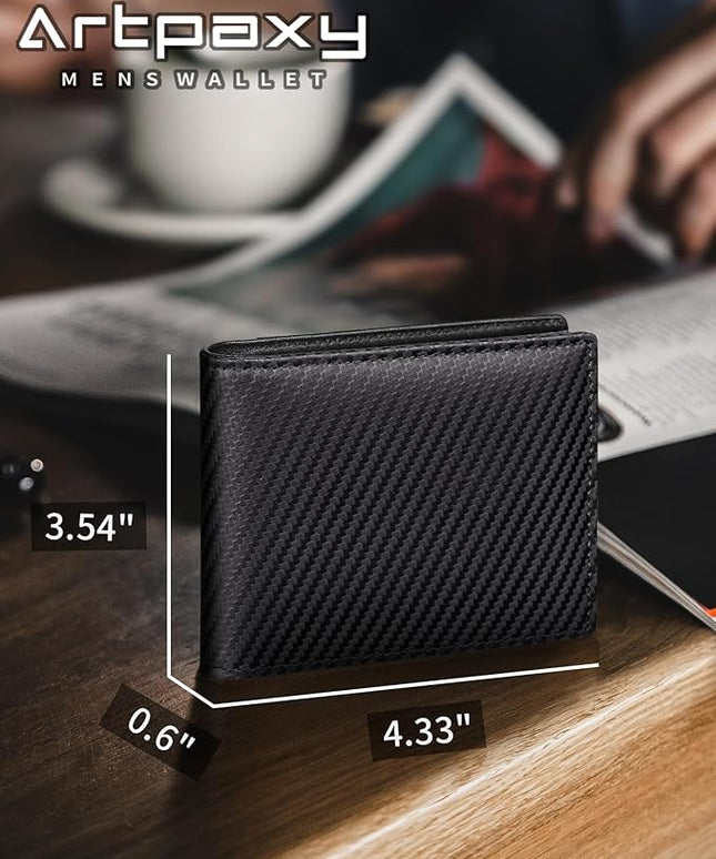 Artpaxy Mens Wallet Genuine Leather Bifold RFID Blocking Wallet for Men with 1 ID Window 13 Card Holders 2 cash pockets 1 Gift Box