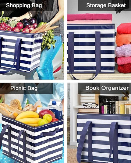 WISELIFE 3 Pack Reusable Grocery Bags Large Water Resistant Grocery Collapsible Heavy Duty Tote Bags for Shopping Picnic