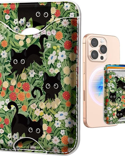 Shorogyt Compatible with Magsafe Wallet Magnetic Card Holder - Three Cats Phone Wallets for Women Teen Girls Cute for iPhone 1716/15/14/13/12 Series Slim for Apple Mag RFID Magnet, Fit 3 Cards