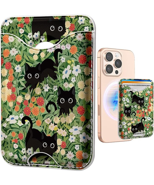 Shorogyt Compatible with Magsafe Wallet Magnetic Card Holder - Three Cats Phone Wallets for Women Teen Girls Cute for iPhone 1716/15/14/13/12 Series Slim for Apple Mag RFID Magnet, Fit 3 Cards