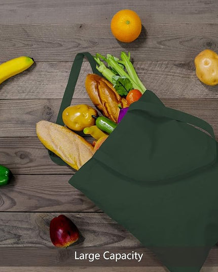 TOPDesign 12-Pack Economical 16"x15" Green Black Cotton Tote Bag, Lightweight Medium Reusable Grocery Shopping Cloth Bags, Suitable for DIY, Advertising, Promotion, Gift, Activity