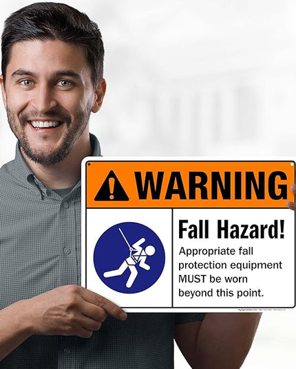 Warning Fall Hazard Appropriate Fall Protection Equipment Sign, 10x14 Inches, 55 mil thick HDPS (high density polystyrene), Made in USA by My Sign Center