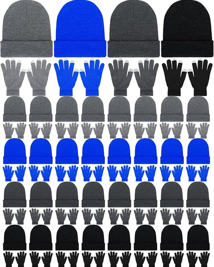 Suhine Bulk Winter Hats and Gloves Set Warm Beanie Gloves Pack Homeless Supplies for Cold Weather Charity