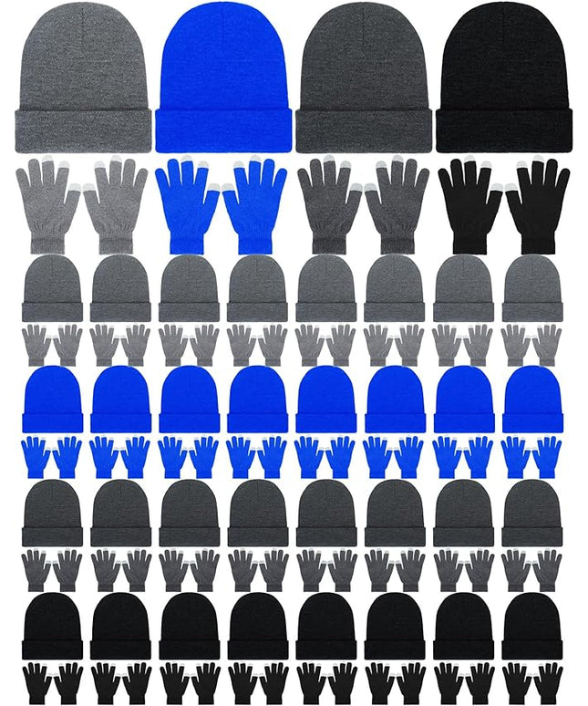 Suhine Bulk Winter Hats and Gloves Set Warm Beanie Gloves Pack Homeless Supplies for Cold Weather Charity