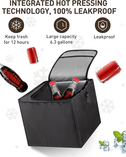 HIRALIY 4 in 1 Car Trunk Storage Organizer with Leakproof Cooler Bag, Multi-Compartment Foldable Trunk Storage Box for Car Truck SUV Black