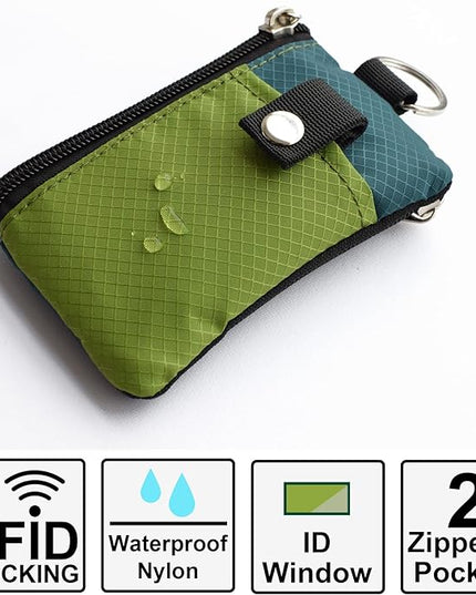 Minimalist RFID Blocking Small Wallet with ID Window,WaterResistant Zip Id Case Wallet with Lanyard Keychain for Cards,Cash,Travel,Women,Men