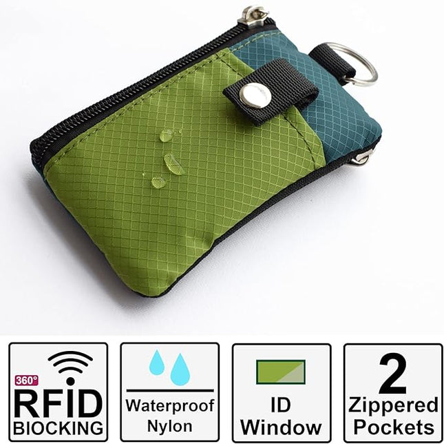 Minimalist RFID Blocking Small Wallet with ID Window,WaterResistant Zip Id Case Wallet with Lanyard Keychain for Cards,Cash,Travel,Women,Men