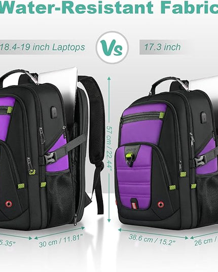 Z-MGKISS Extra Large Laptop Backpack, Water-Resistant 18.4-19 Inch Travel Backpack for Men & Women - Stylish Purple School Bag with USB Charging Port and Multiple Compartments