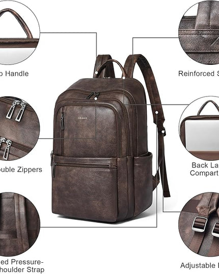 Shrrie Leather 17 inch Laptop Backpack for Women, Large Travel Backpack Purse for Casual Daypack College Work Bag