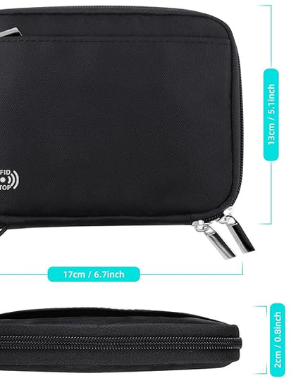 WALNEW Passport Holder Family for 4, RFID Blocking Travel Wallet Women Men, Lightweight Zipper Document Organizer Pouch Bag Credit Cards Case Cover for Travelling, Black | Family for 4, RFID Blocking, Lightweight, Zipper, Document Organizer, Pouch Bag