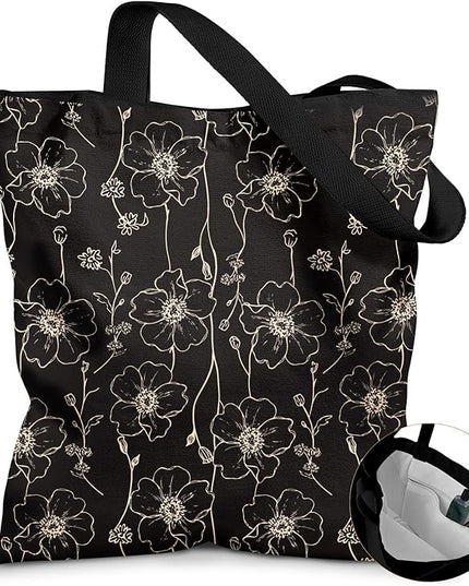 Canvas Tote Bag with Pockets - Aesthetic Reusable Totes for Women Ladies Cute Printed Cloths Canvas Shoulder Bag