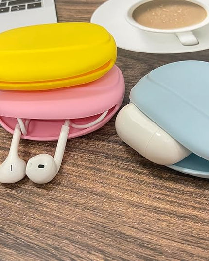 Silicone Headphone Organizer - Data Cable Storage Case - Mini Key Box - Portable Wired Headset Storage Bag (Yellow-Pink-Blue-3PCS)