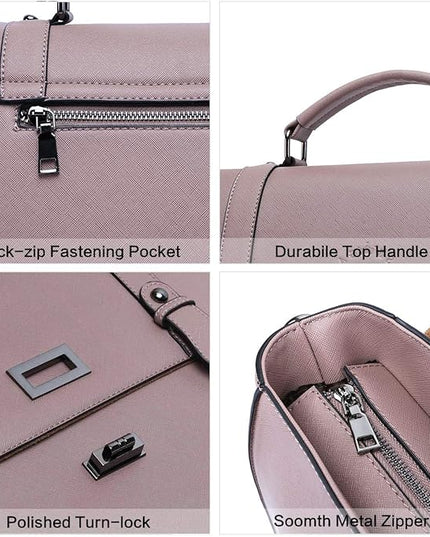 EaseGave Women's 15.6 Inch Laptop Briefcase, Vintage Purple Saffiano Eco-Leather, 4 Large Compartments, 2 Slip Pockets, 1 Zip-Fastening Pocket