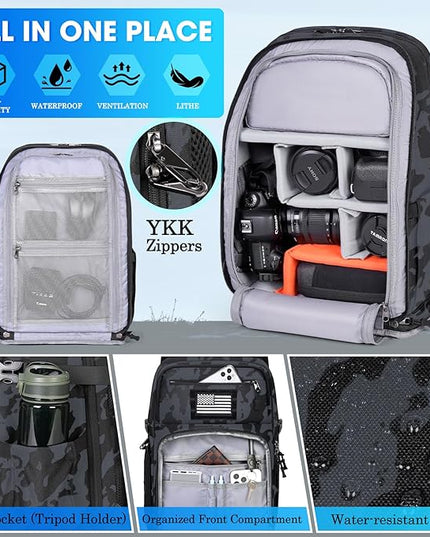 SDYSM Camera Backpack Bag Professional for DSLR/SLR Mirrorless Camera Waterproof 15.6 inch Tactical Camera Bags for Photographers with Rain Cover, Tripod Holder, Small Bag Photography Backpack Case