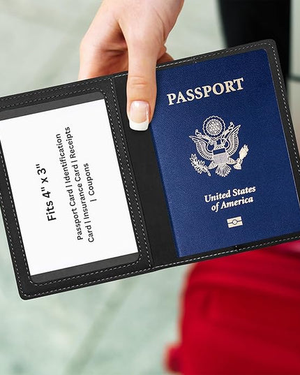 Ciana Passport Holder for Travel – PU Leather Passport Cover and Card Holder for Men & Women – Slim Passport Holder with Card Protector Slot, Travel Must Haves (Black)