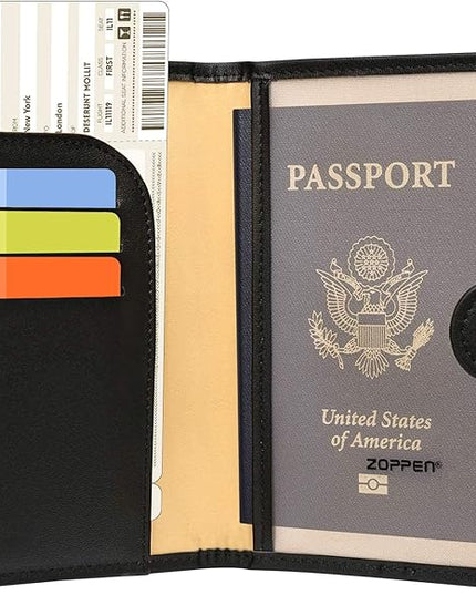 ZOPPEN Passport Holder Women Men, Passport Cover Travel Wallet Rfid Blocking Passport Wallet Cover Case Travel Essentials Document Organizer, Black