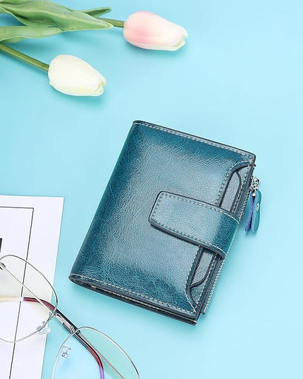 Lavemi Small Compact Women Wallet RFID Blocking Genuine Leather Bifold Purse with ID Windows