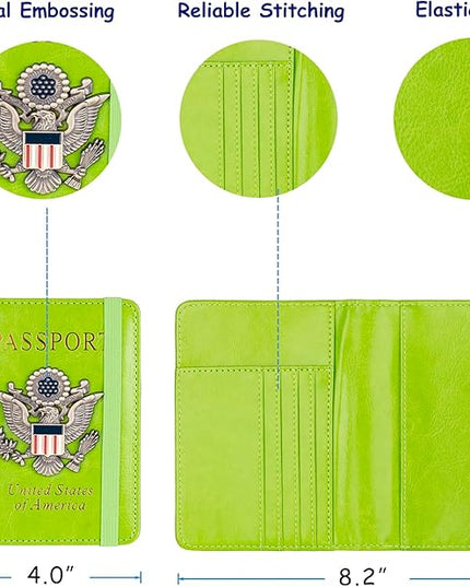 TOURSUIT RFID Blocking Passport Holder for Women Men, Leather Passport Travel Wallet with Metal 3D Metal Badge, Travel Document Holder Cover Accessories (Green)