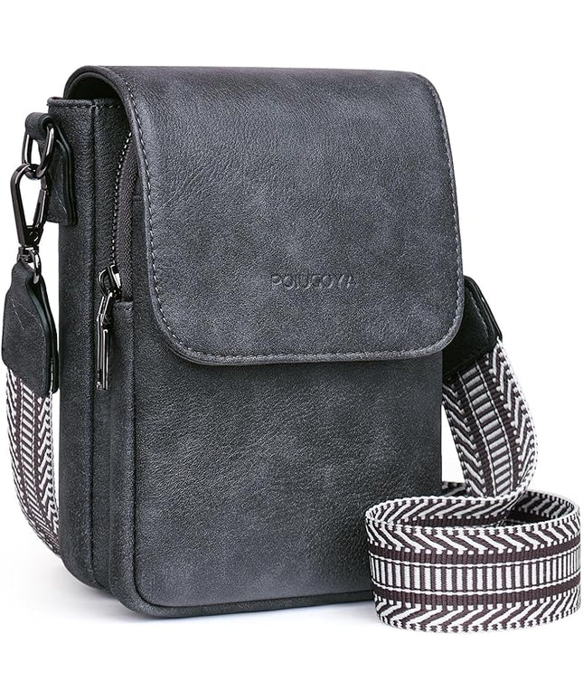 POIUGOYA Small Crossbody Bags for Women Trendy,Leather Triple Compartment Cell Phone Crossbody Wallet Purses with Card Slots