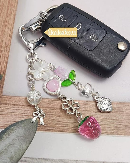 Keychain Bag Accessories Cute Cherry Strawberry Flower Keychains Accessories Decor for Keys Bags Purses Gift