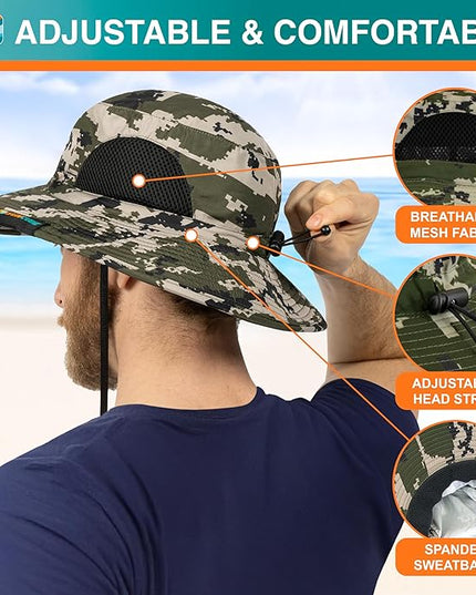 SUN CUBE Wide Brim Sun Hat Men Women, Fishing Hats Sun UV Protection, Mens Hiking Bucket Hat Safari Beach Boonie, UPF 50+