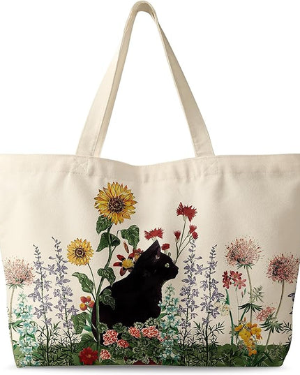 Large Tote Bag for Women - Canvas Tote Bag with Zipper Aesthetic Reusable Shoulder Bag for Gym, Travel, Work
