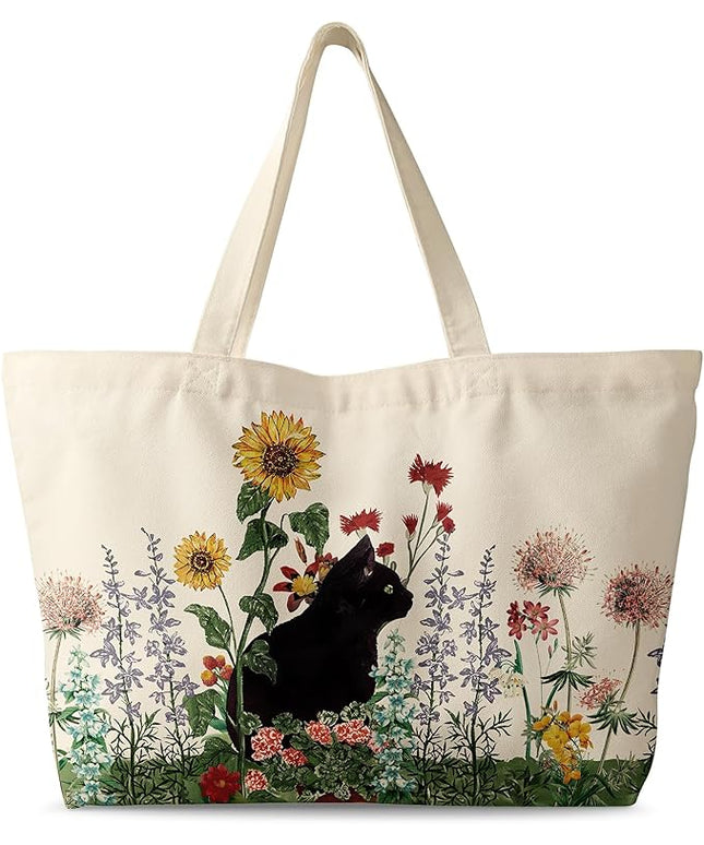 Large Tote Bag for Women - Canvas Tote Bag with Zipper Aesthetic Reusable Shoulder Bag for Gym, Travel, Work