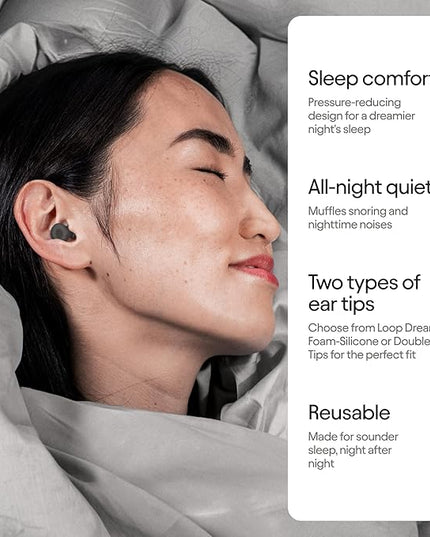 Loop Dream – Silicone/Memory Foam Earplugs for Sleep Comfort | Comfortable Ear Plugs for Muffling Snoring & Sleeping | Customized Fit | 27dB (SNR) Noise Reduction